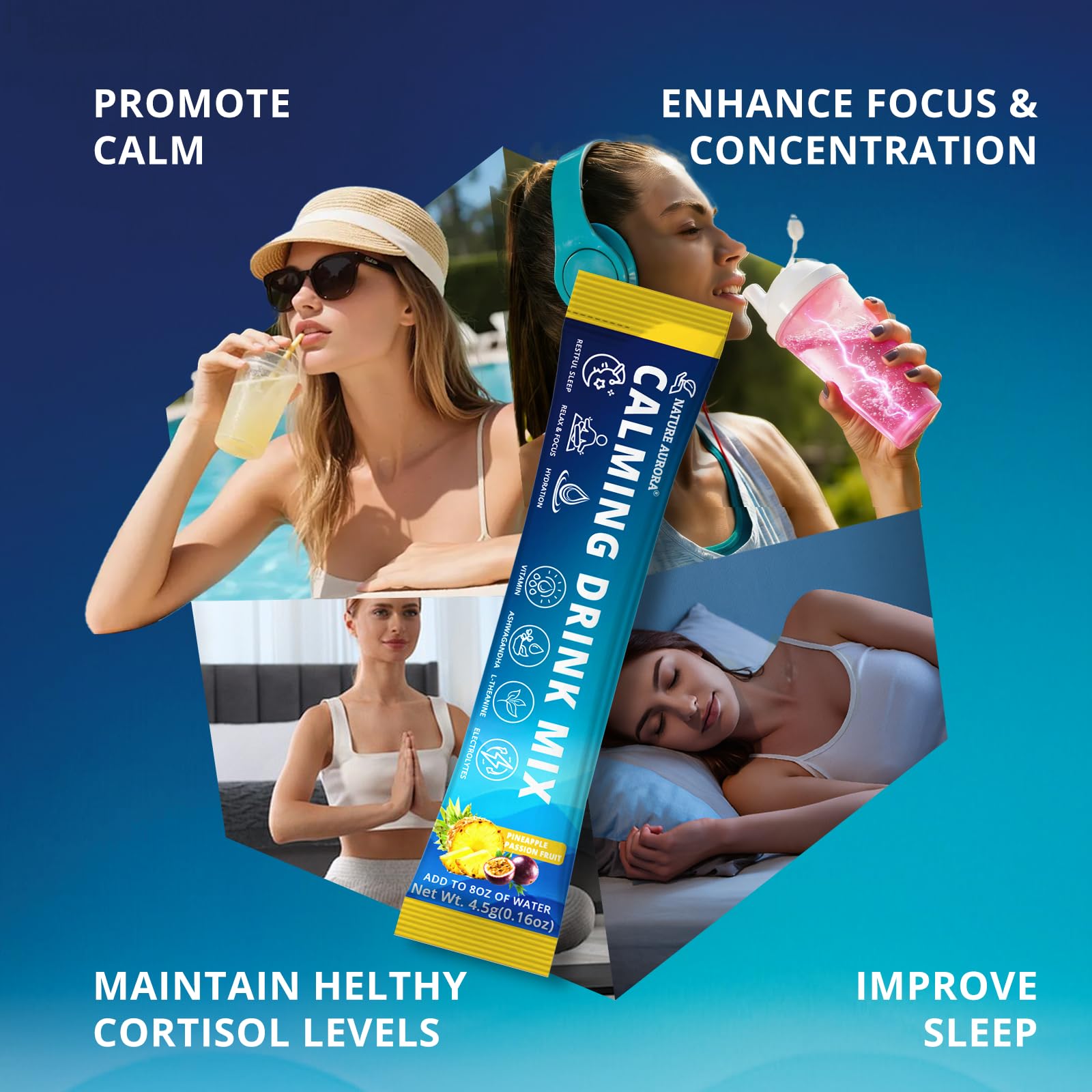Nature Aurora bottle with ready-to-prepare drink for focus and calm