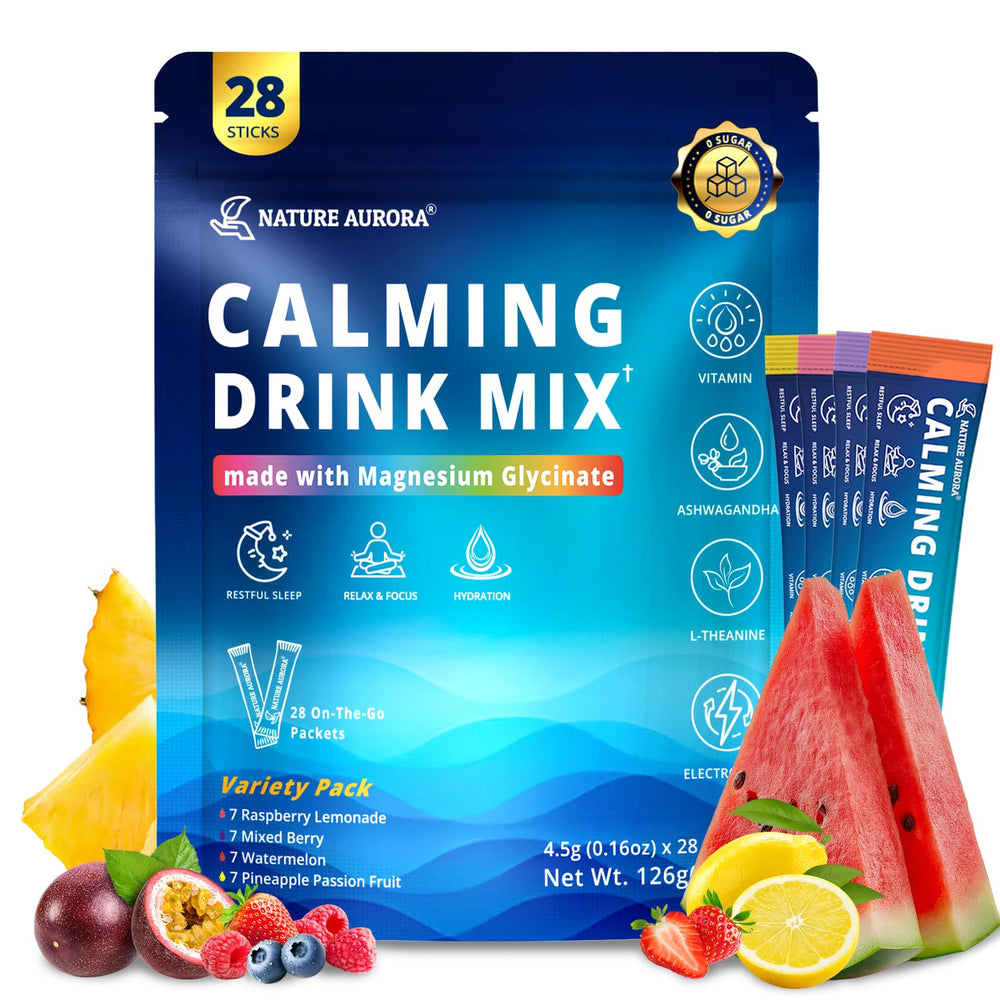 Nature Aurora Cortisol Calm drink mix packet for convenient stress relief on the go