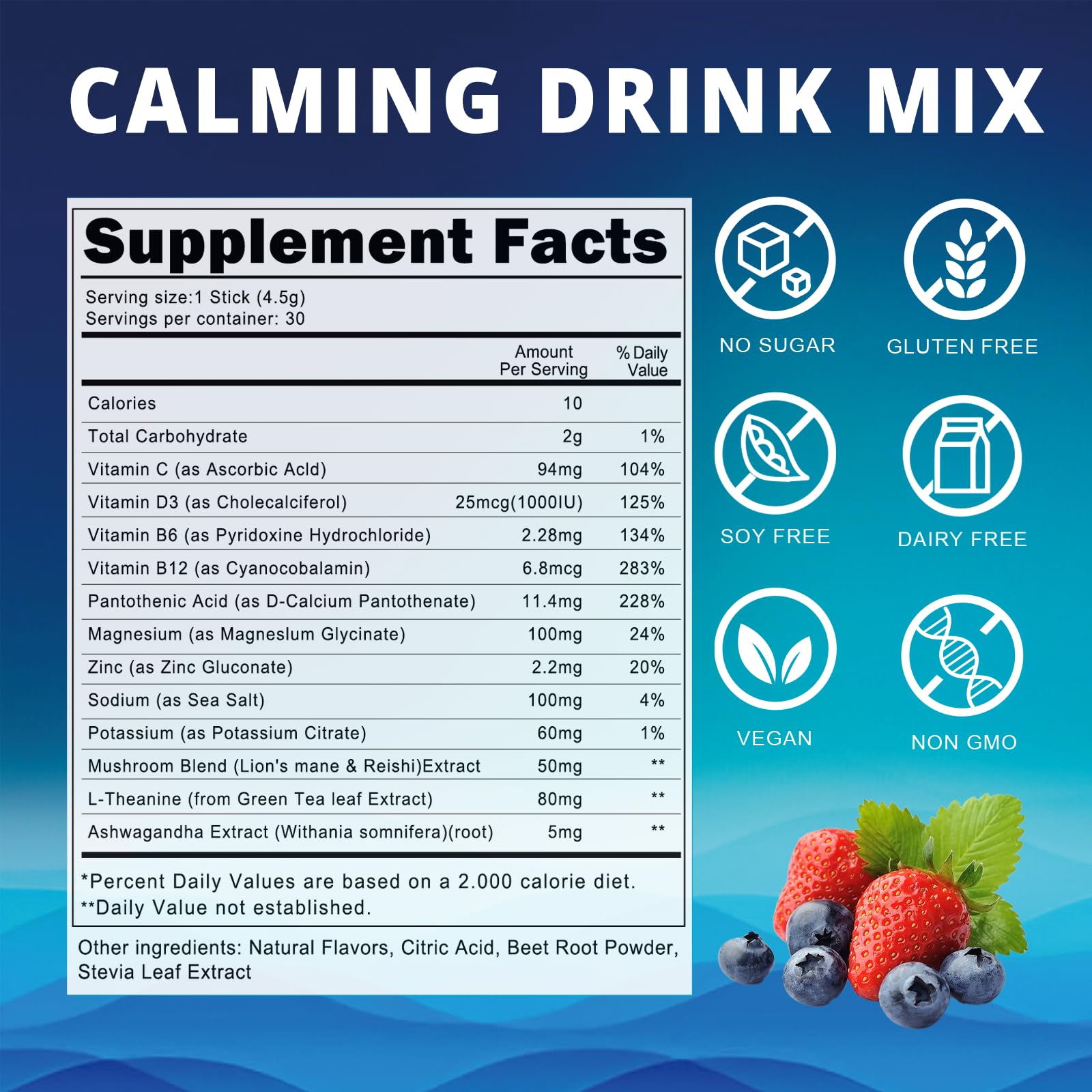Nature Aurora cortisol powder drink mix close-up bottle emphasizing calm focus