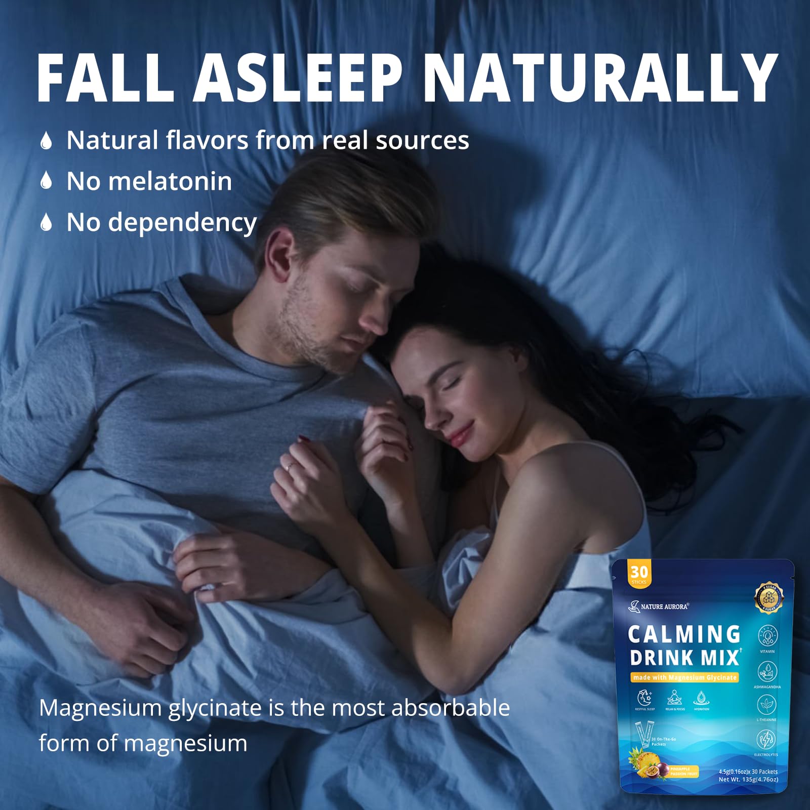 Nature Aurora close-up ingredients featuring magnesium glycinate and L-theanine for calm focus