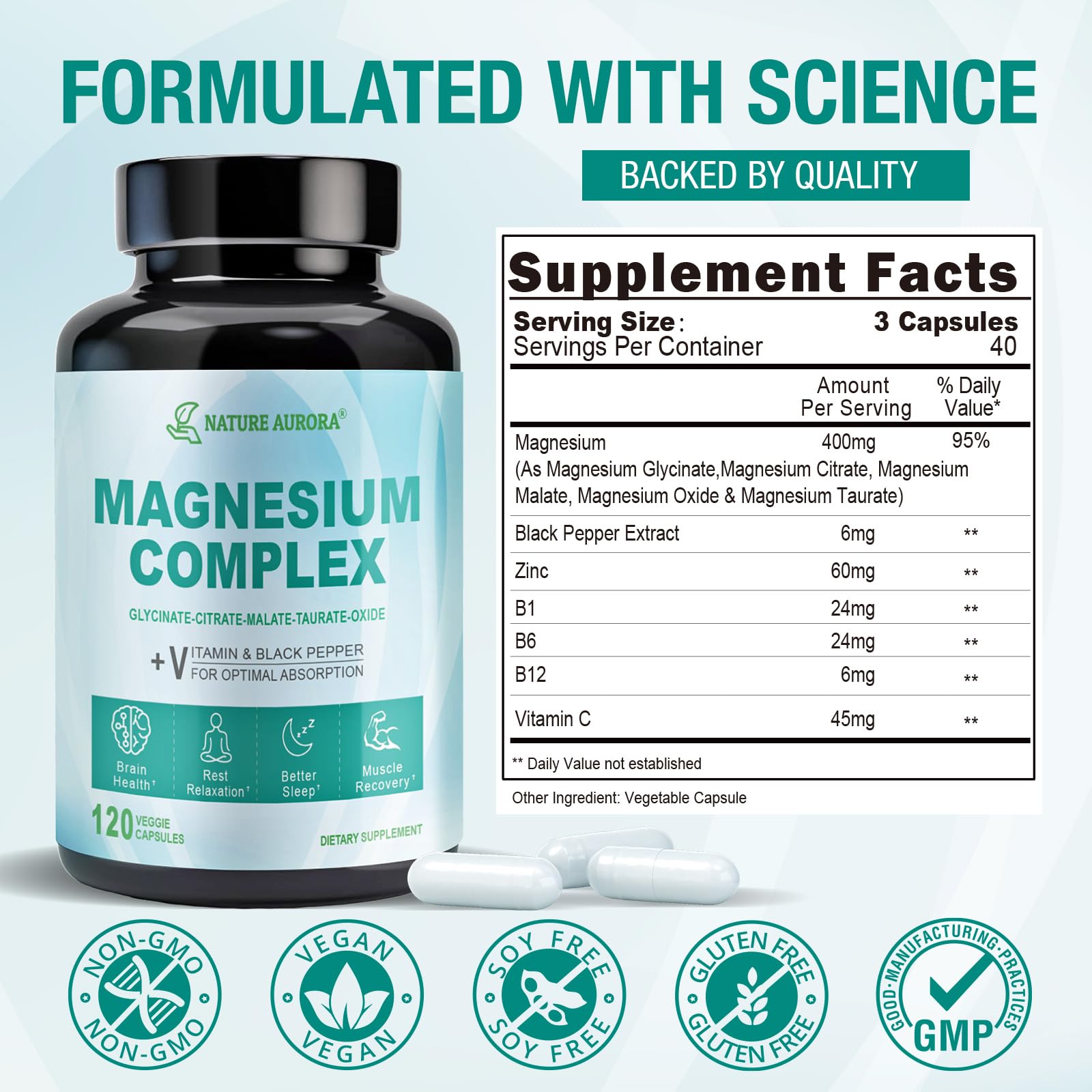 Nature Aurora Magnesium Complex bottle with capsules for daily use