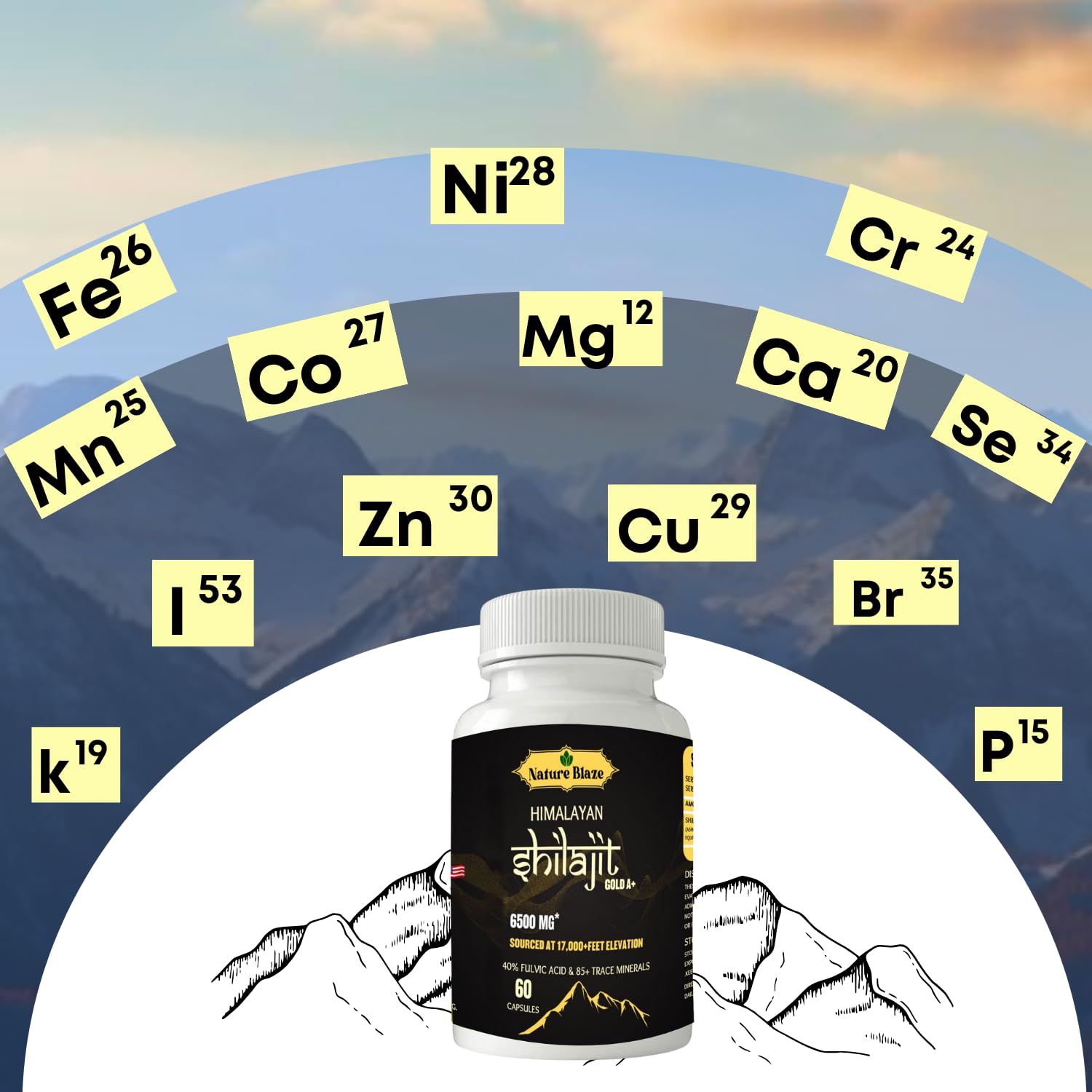 Nature Blaze Shilajit capsules display purity.