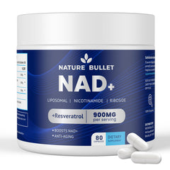 Nature Bullet NAD+ liposomal NR capsules bottle supports cellular energy.