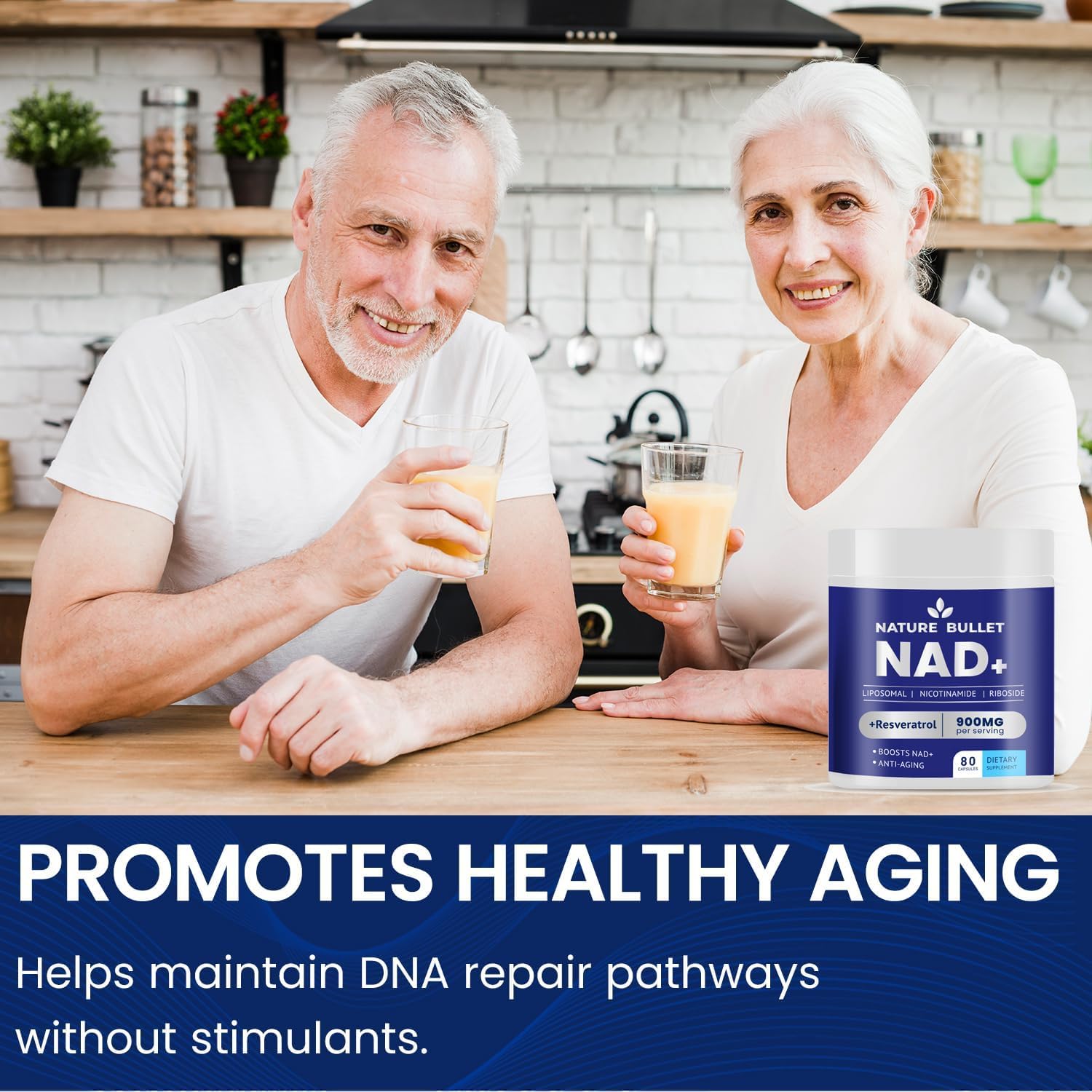 Nature Bullet resveratrol NMN complex bottle conveys synergistic vitality support.
