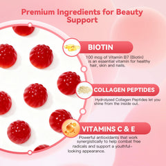 Nature Echo Collagen Gummies with Biotin label highlights vitamin enrichment for nails and hair.