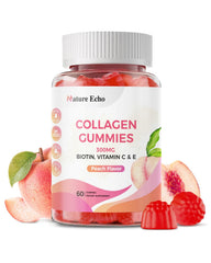 Nature Echo Collagen Gummies peach bottle for daily beauty support in a sugar-free formula.