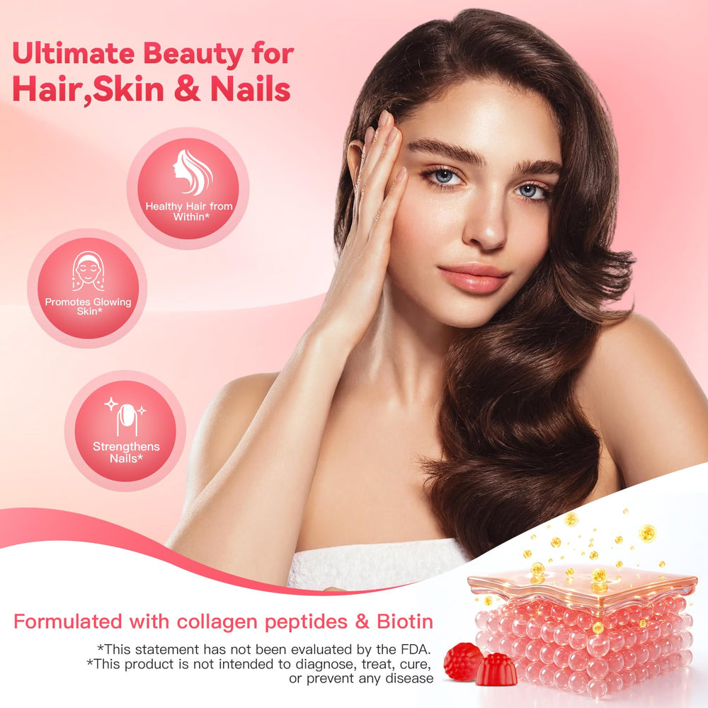 Nature Echo Collagen Gummies peach close-up showing tasty, convenient beauty supplement.