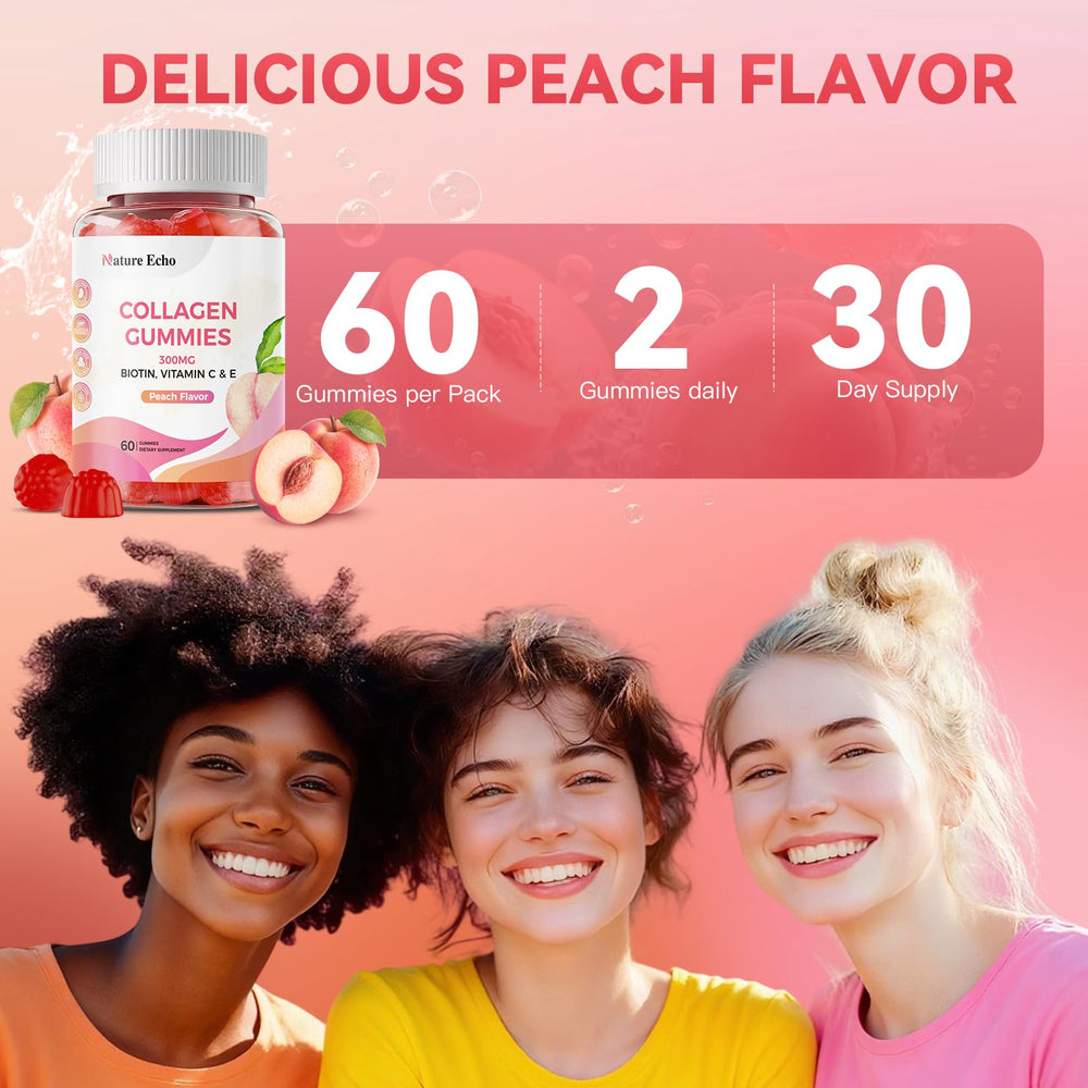 Nature Echo Collagen Gummies sugar-free and gluten-free badge on packaging.