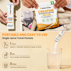 Nature Echo micronized creatine powder dissolves quickly in water for smooth shakes.