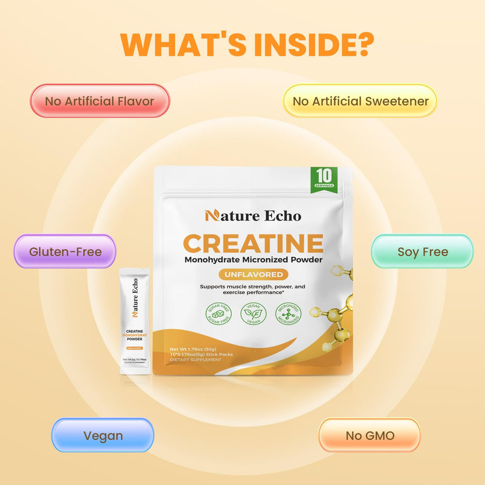 Nature Echo Creatine unflavored powder blends easily with beverages.