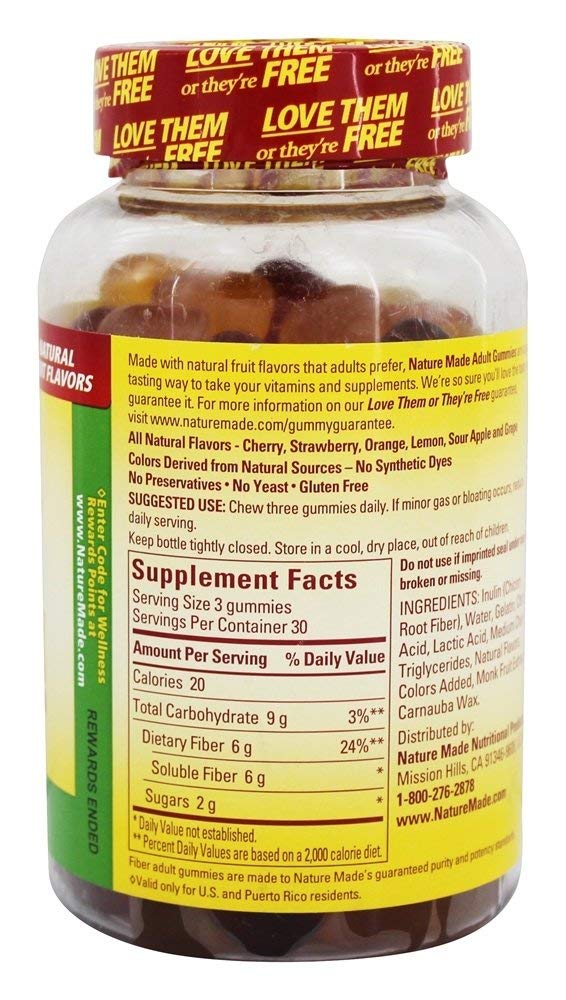 Nature Made Fiber Gummies Assorted Fruit close-up highlighting natural flavors and chewy texture.