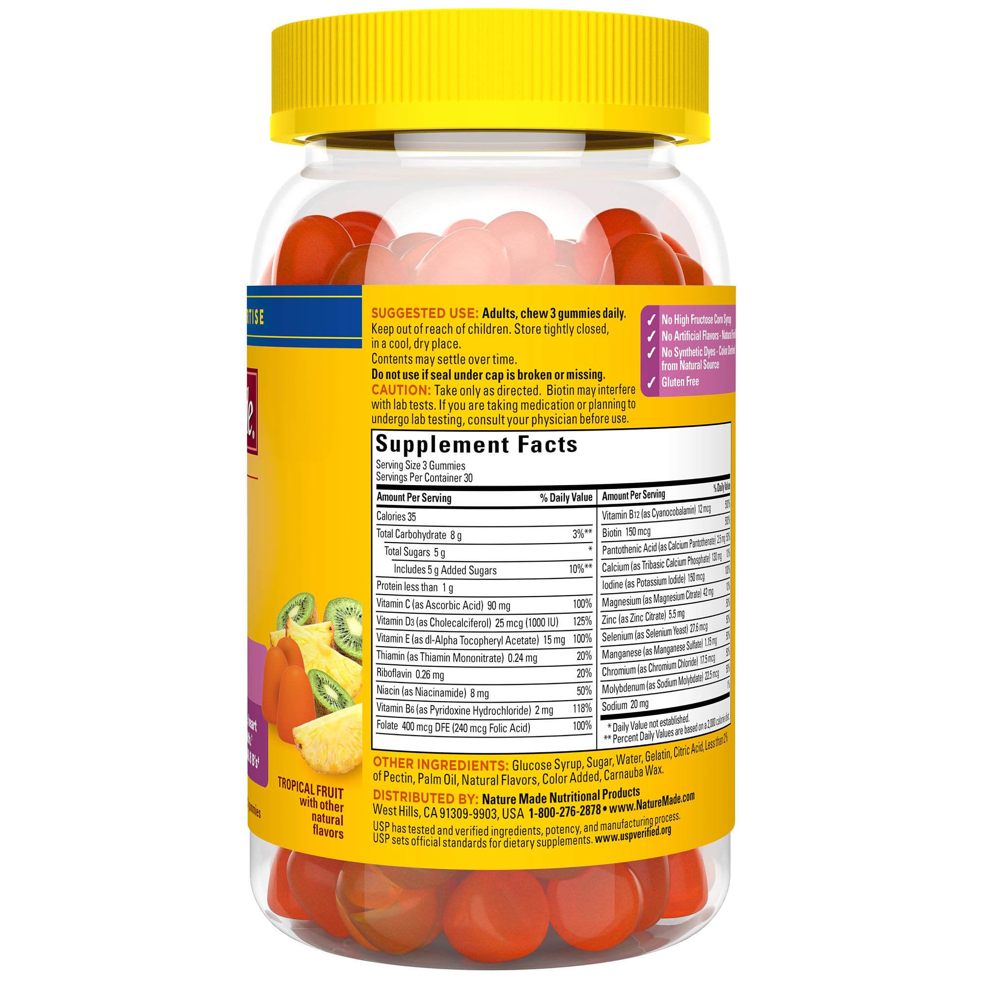 Nature Made Advanced Multivitamin Gummies for Her glass with gummies appears ready to take.