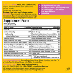 Nature Made Advanced Multivitamin Gummies for Her label close-up highlights key vitamins.