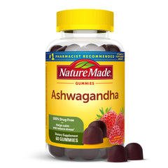 Nature Made Ashwagandha Gummies berry bottle for convenient daily stress support.