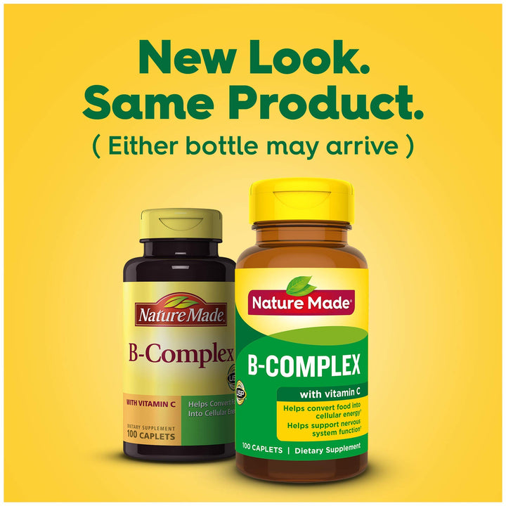 Nature Made B-Complex caplets poured into a glass for daily use.