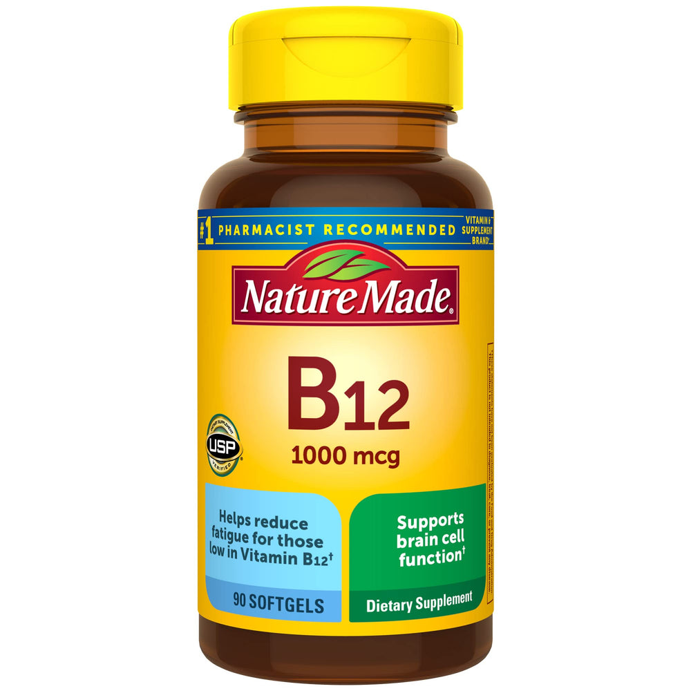 Nature Made Vitamin B12 1000 mcg softgels bottle front supports daily energy