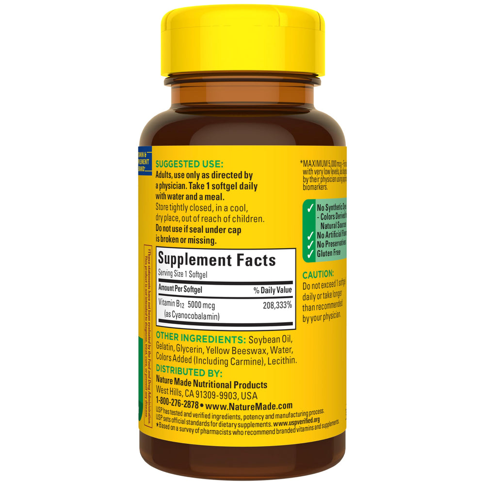 Nature Made Vitamina B12 5000 mcg verificado por USP para calidad
