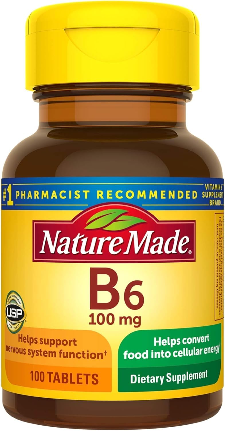 Nature Made B6 100 mg tablets bottle front for easy daily energy support.