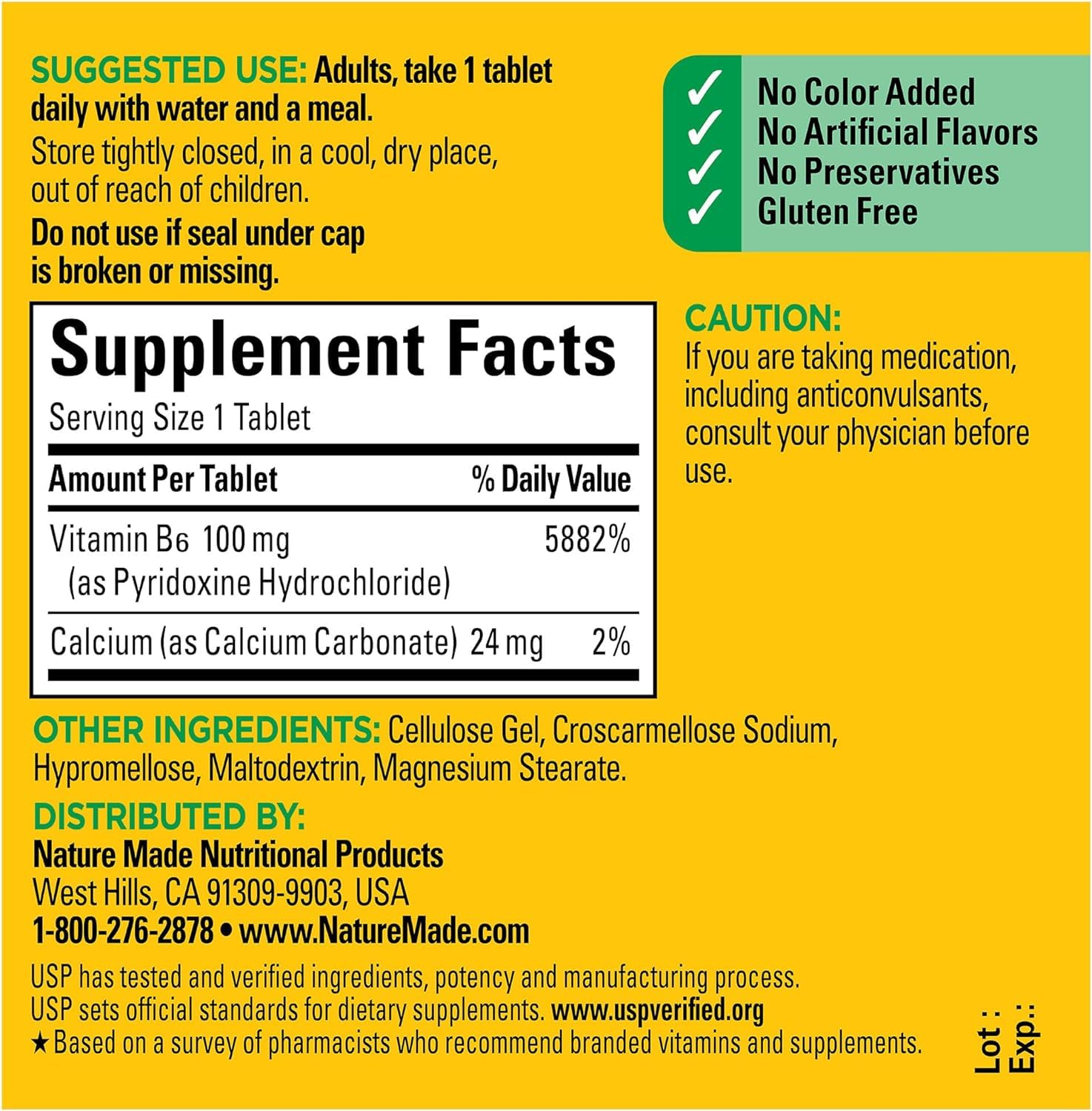 Nature Made B6 100 mg pack of four exterior view for long-term supply.