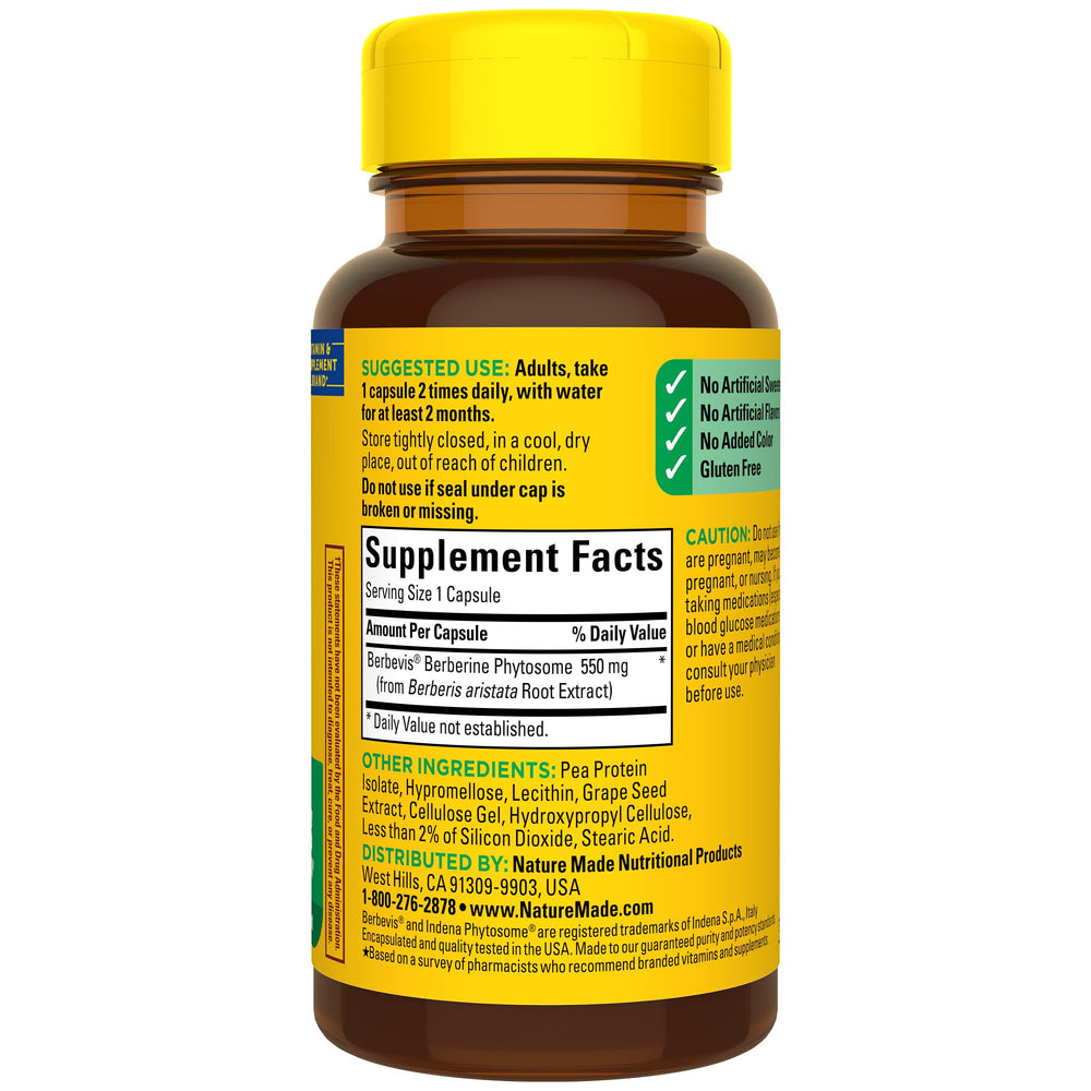 Nature Made Berberine Phytosome bottle with water beside a healthy daily routine