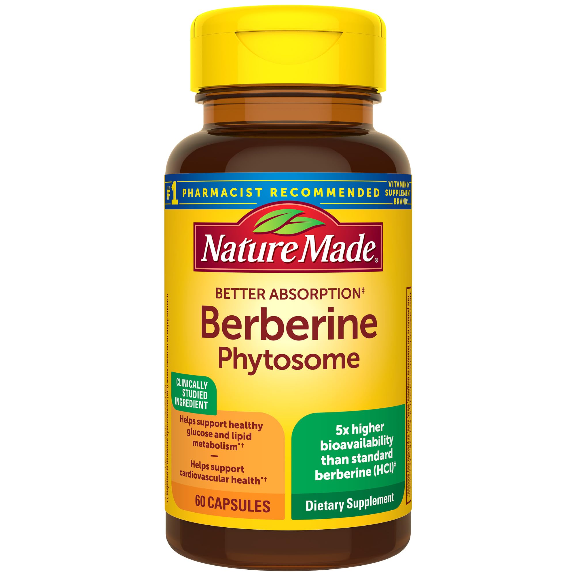 Nature Made Berberine Phytosome bottle highlighting enhanced absorption for daily use