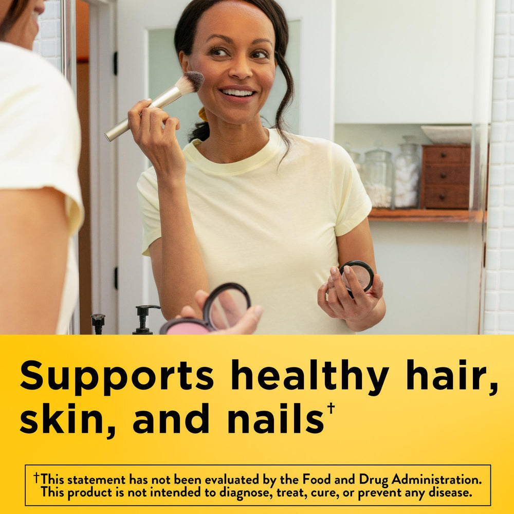 Gluten free Nature Made Biotin 5000 mcg softgels label shows no artificial flavors.