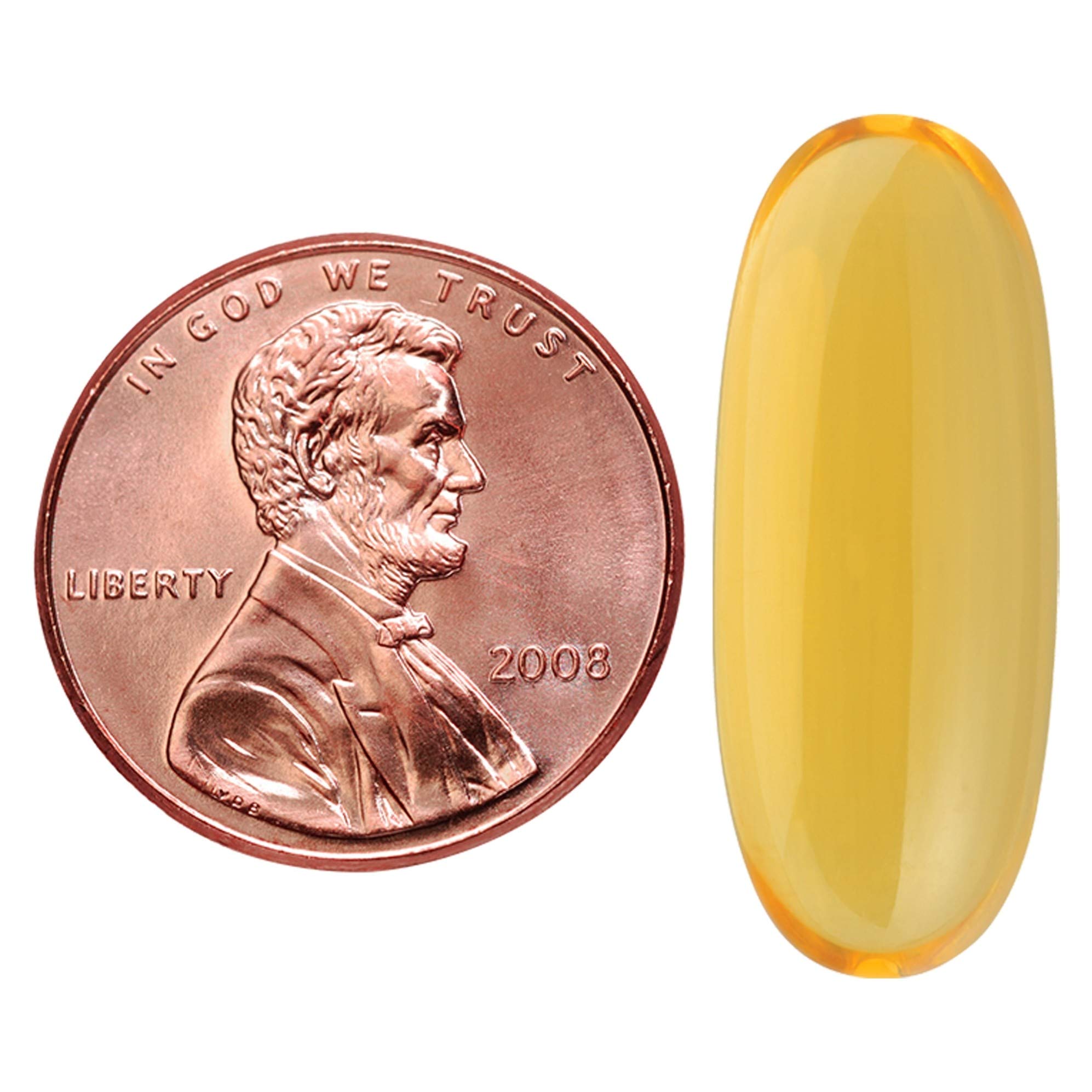 Nature Made Burp-Less Fish Oil bottle being poured into a glass.