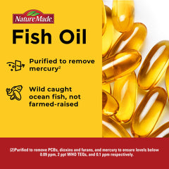 Nature Made Burp Less omega-3 softgels close-up of EPA and DHA capsule.