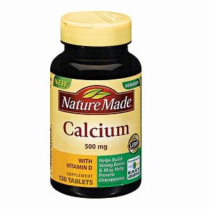 Nature Made Calcium 500 mg with Vitamin D tablet bottle for daily bone support.