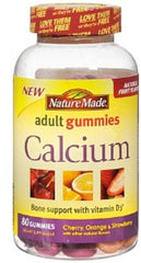 Nature Made Calcium Adult Gummies in cherry, orange, and strawberry flavors, two-pack for daily calcium supplement