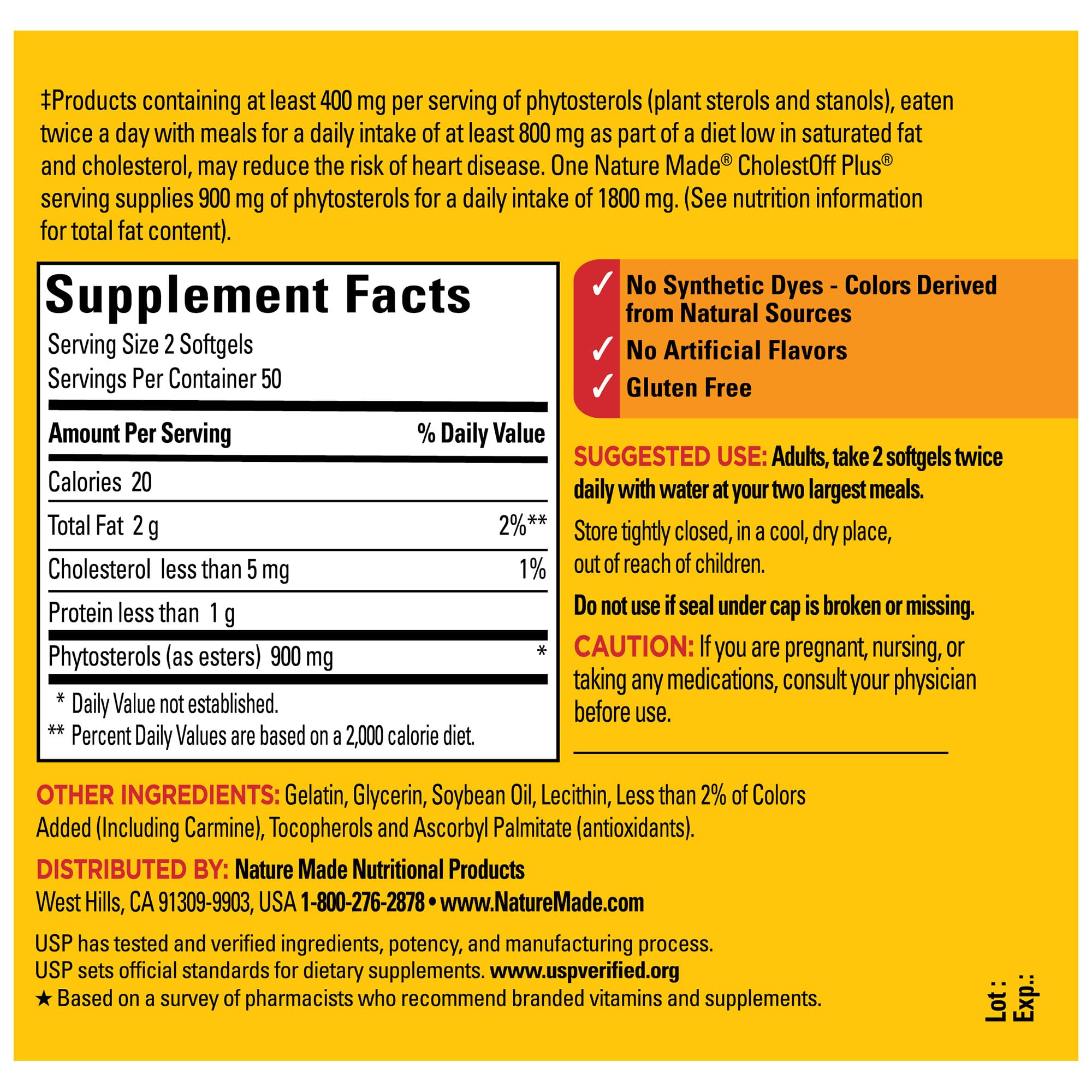 Nature Made CholestOff Plus daily dosage scene with two softgels.
