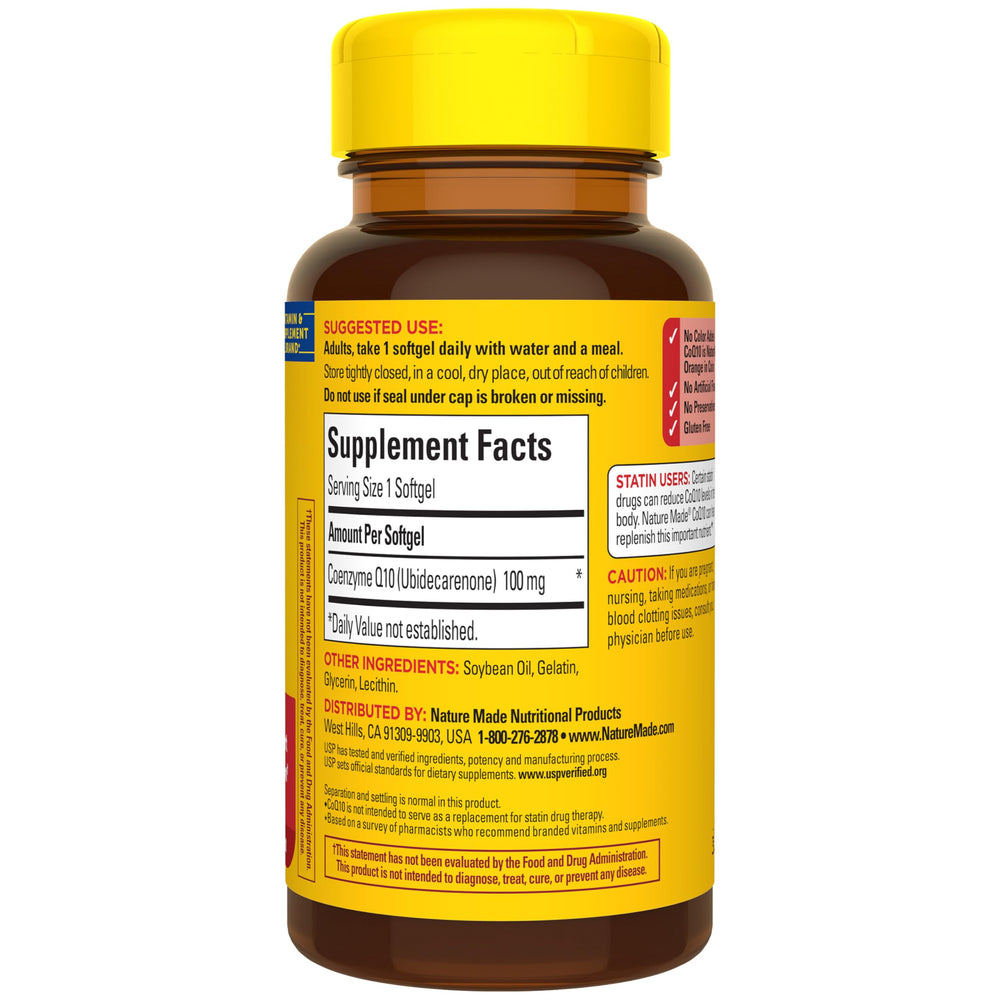 Nature Made CoQ10 100 mg, sin gluten ni aditivos artificiales