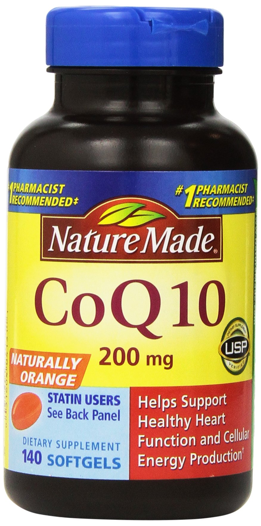 Nature Made CoQ10 200 mg softgel bottle on kitchen counter for daily energy support.