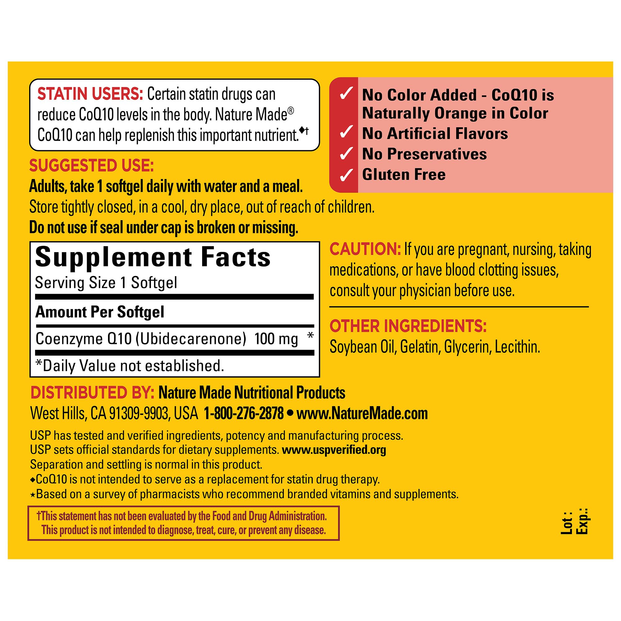 Nature Made CoQ10 USP verification seal on packaging