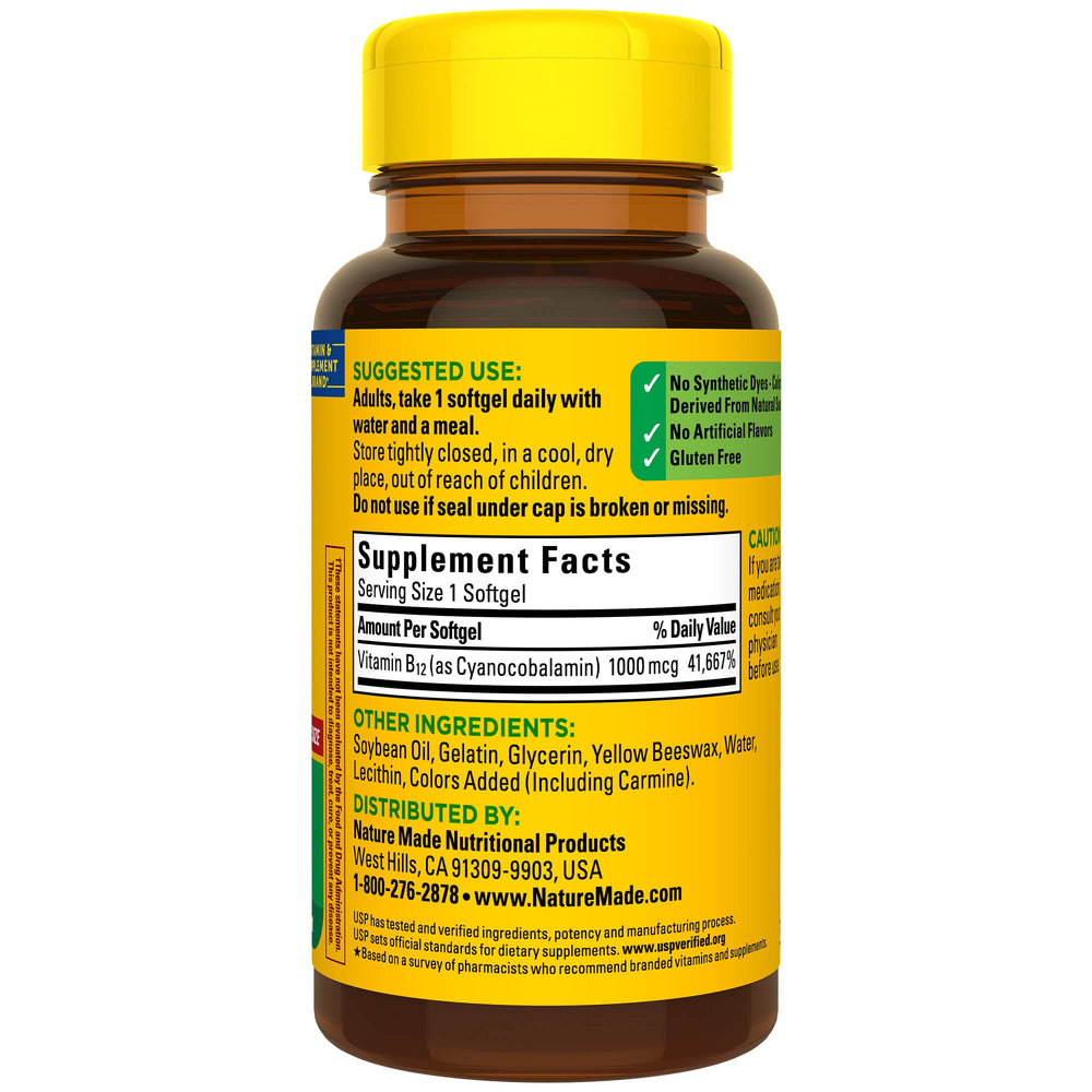 Nature Made B12 daily-use softgel fits into any routine.
