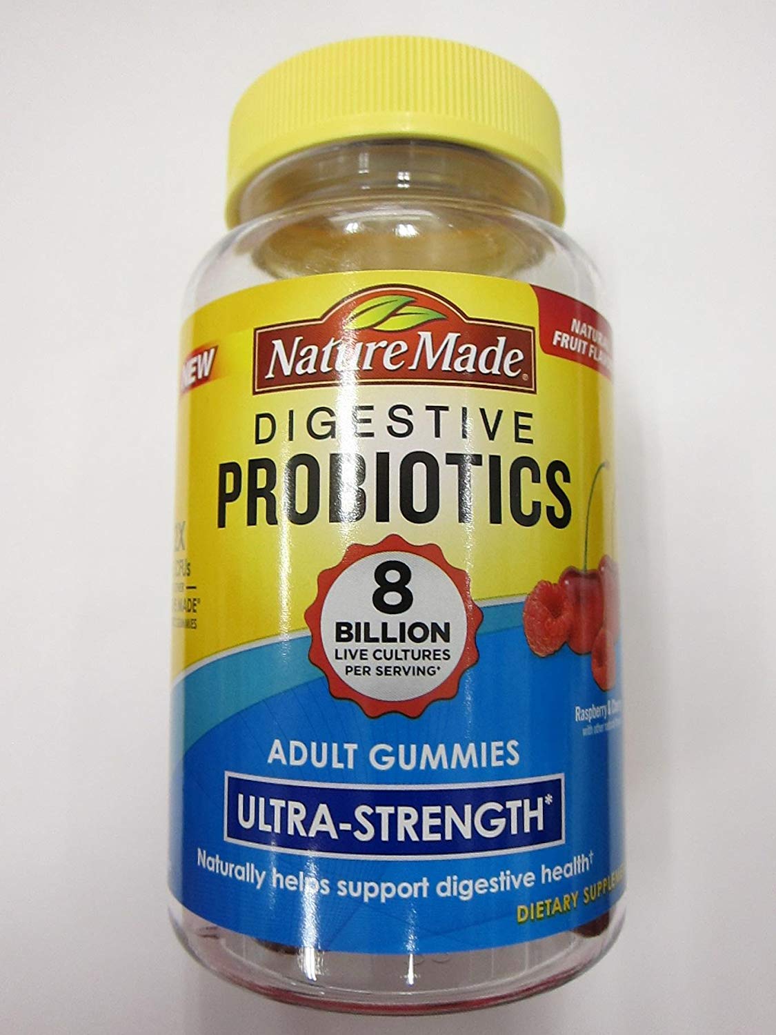 Nature Made Digestive Probiotics Ultra-Strength gummies in raspberry-cherry flavor for daily digestive support