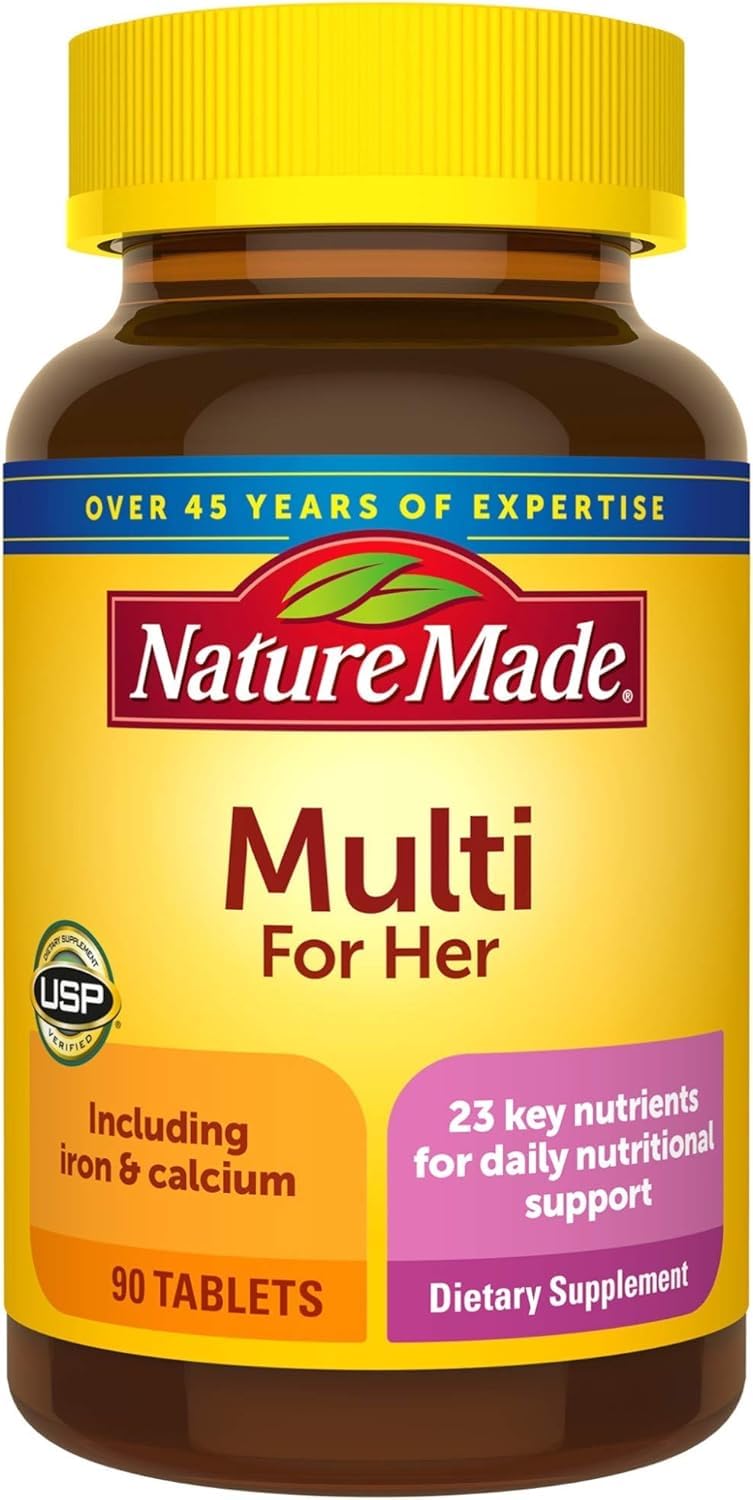 Nature Made Essential Woman Multivitamin bottle close-up for daily wellness.