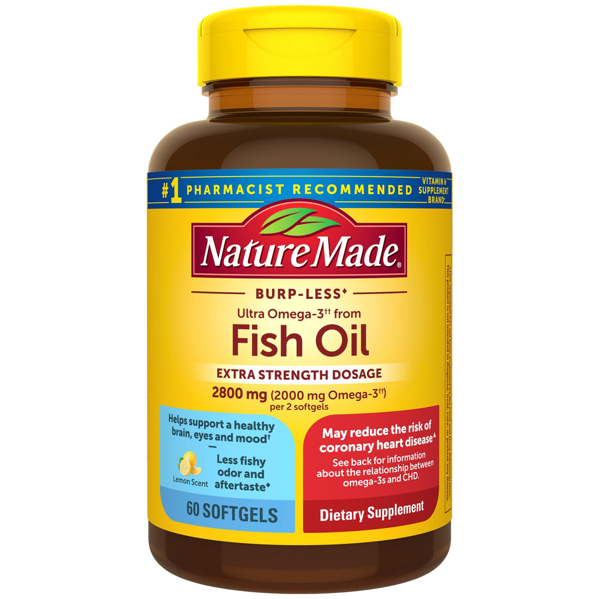 Nature Made Omega-3 bottle sealed for daily heart and brain support.