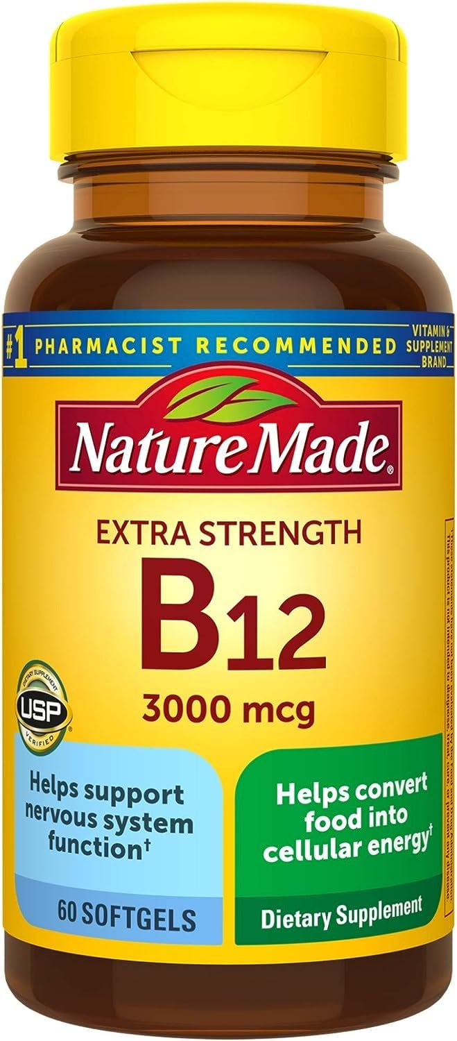 Nature Made Extra Strength Vitamin B12 softgels bottle 60-count supports daily energy metabolism