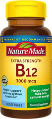 Nature Made Extra Strength Vitamin B12 softgels bottle 60-count supports daily energy metabolism