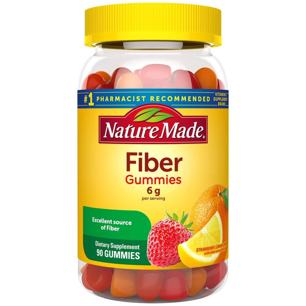 Nature Made Fiber 6 g gummies bottle for daily digestive support, fruity flavor