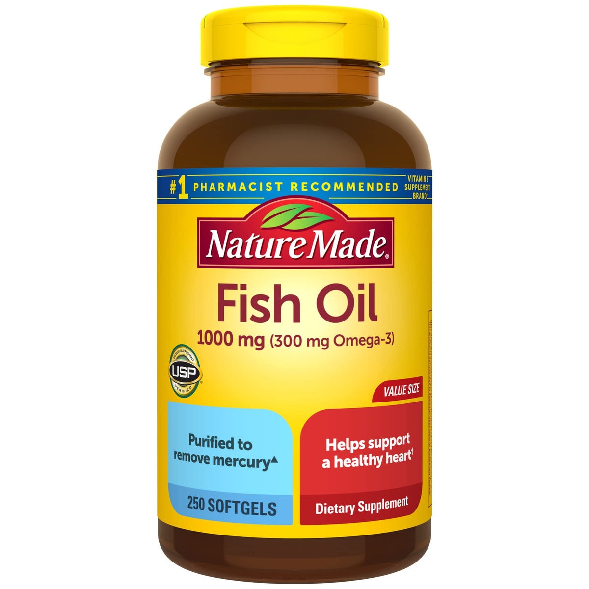 Nature Made Fish Oil 1000 mg bottle front view for daily heart health support