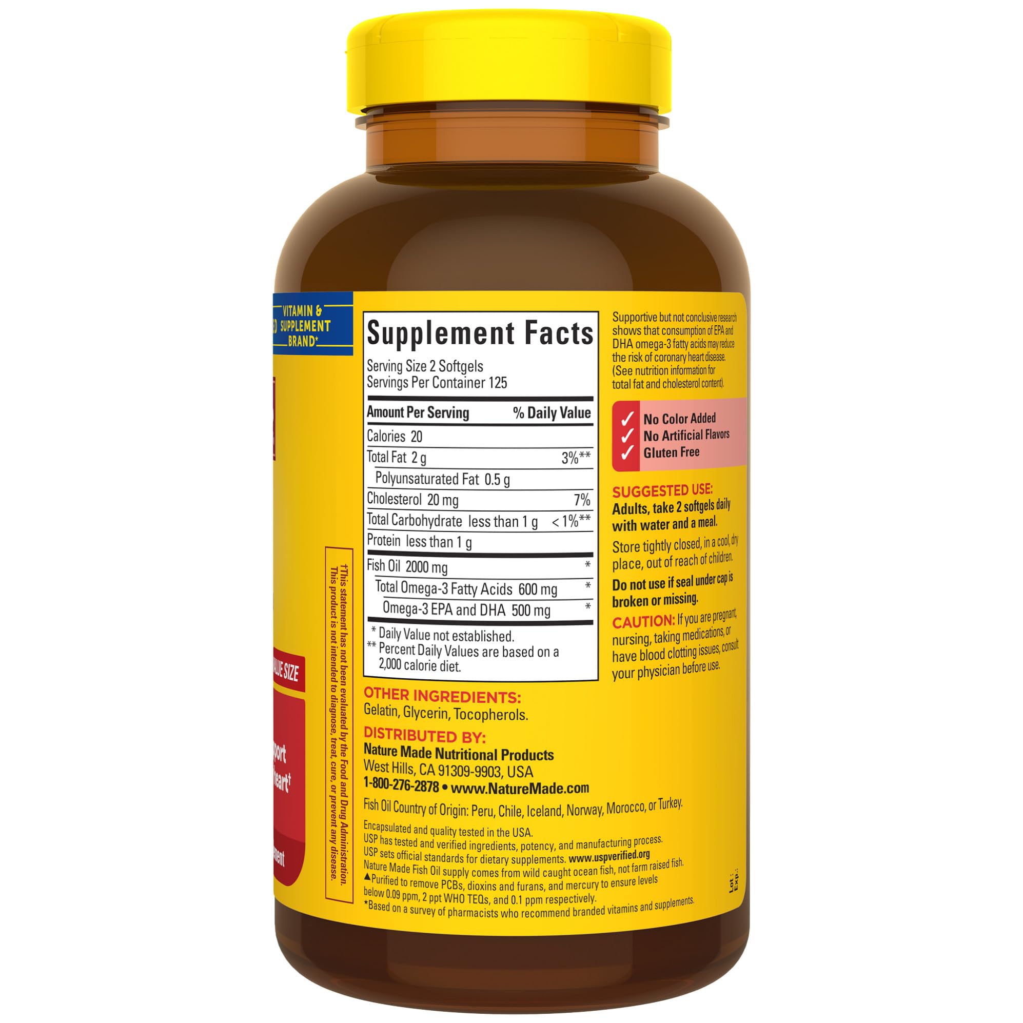 Packaging showing 125-day supply for Nature Made Fish Oil 1000 mg
