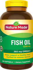 Nature Made Fish Oil 1200 mg bottle front view highlights omega-3 content.