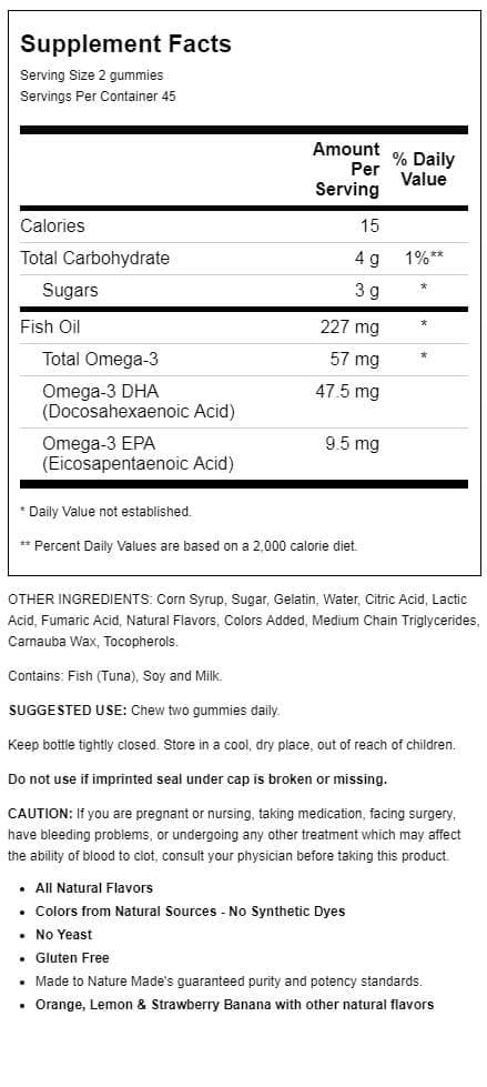 Nature Made Fish Oil Gummies in strawberry, lemon, and orange flavors for heart-healthy omega-3 support