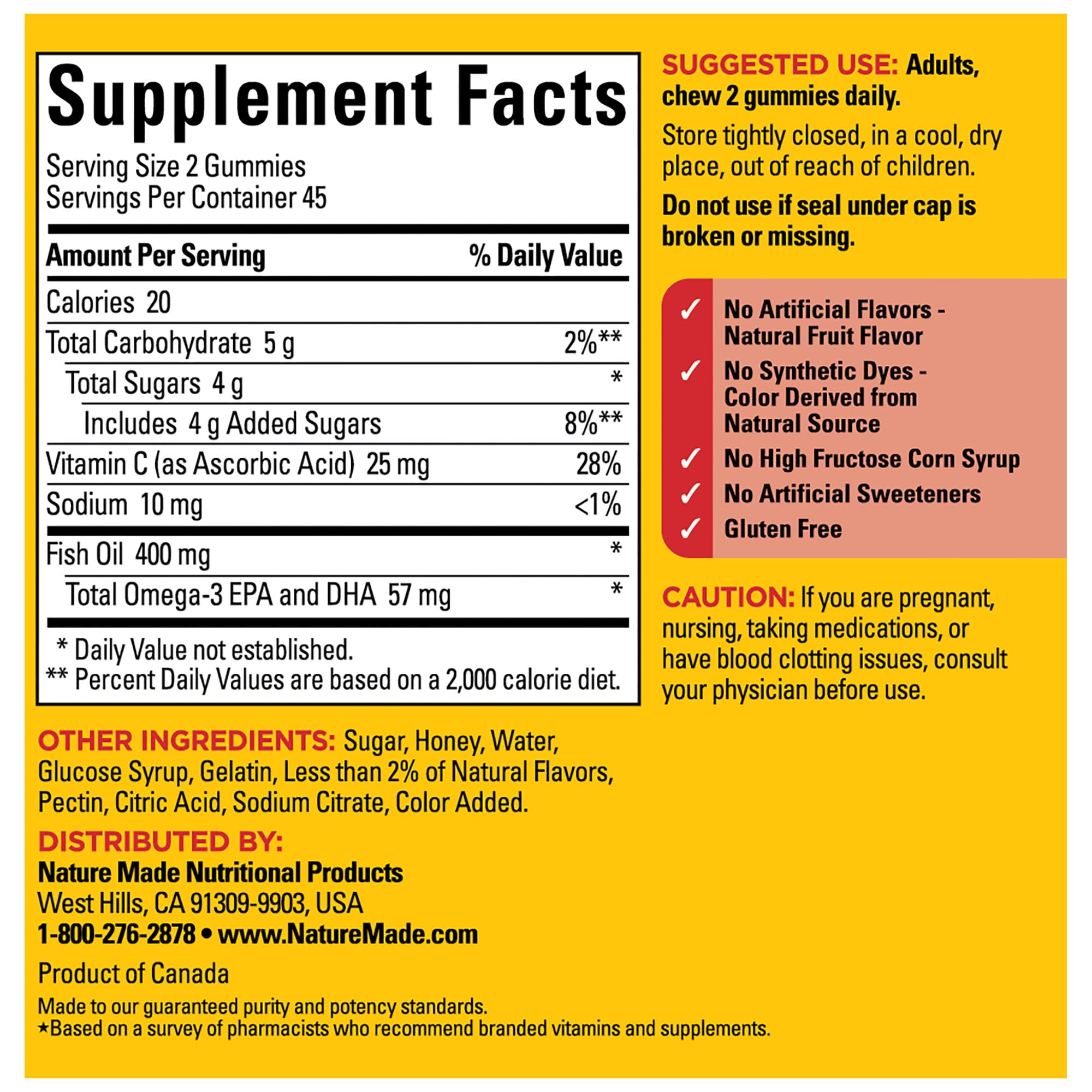 Nature Made Fish Oil Gummies natural fruit flavors collection features orange lemon and strawberry banana.