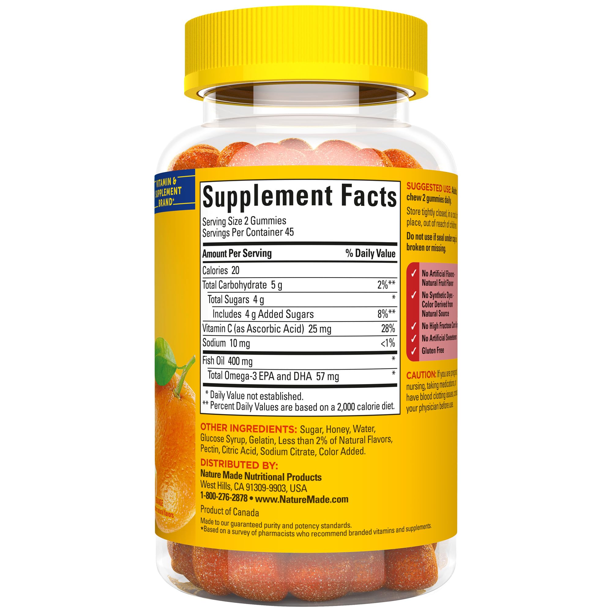 Nature Made Fish Oil Gummies natural flavors illustrate tasty supplementation.