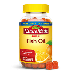 Nature Made Fish Oil Gummies bottle with orange flavor supports heart health.