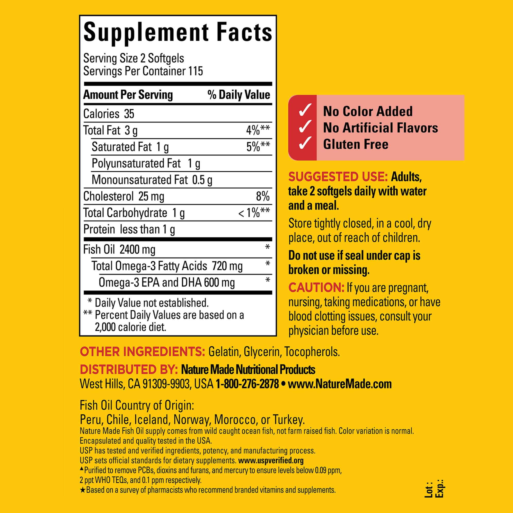 Nature Made fish oil softgels being poured for easy daily omega-3 supplementation