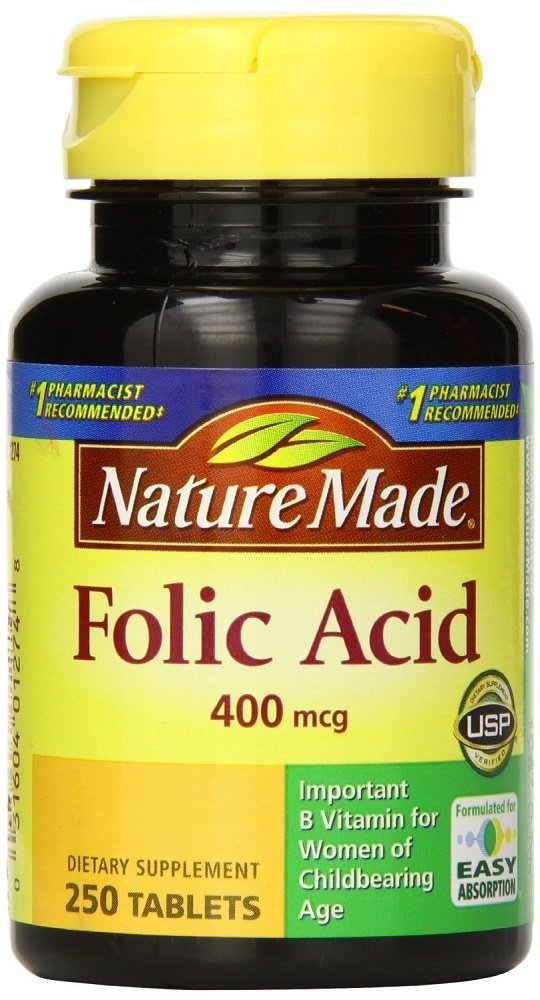 Nature Made Folic Acid 400 mcg tablets in a bottle for daily nutrient support.